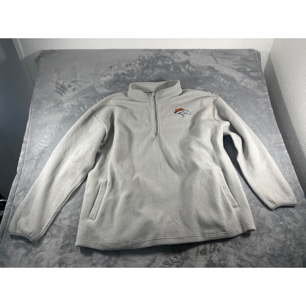 Fanatics Denver Broncos Mens 2X Fleece Quarter Zip Pullover Grey Sherpa Jacket